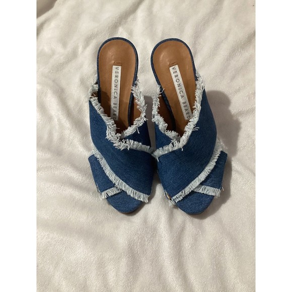 Veronica Beard Studded Fringe Denim Chunk Clog Heel, Peep Toe Size US 6 - Picture 4 of 7